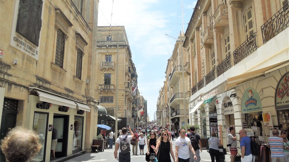 Republic Street in Valletta lined with limestone buildings