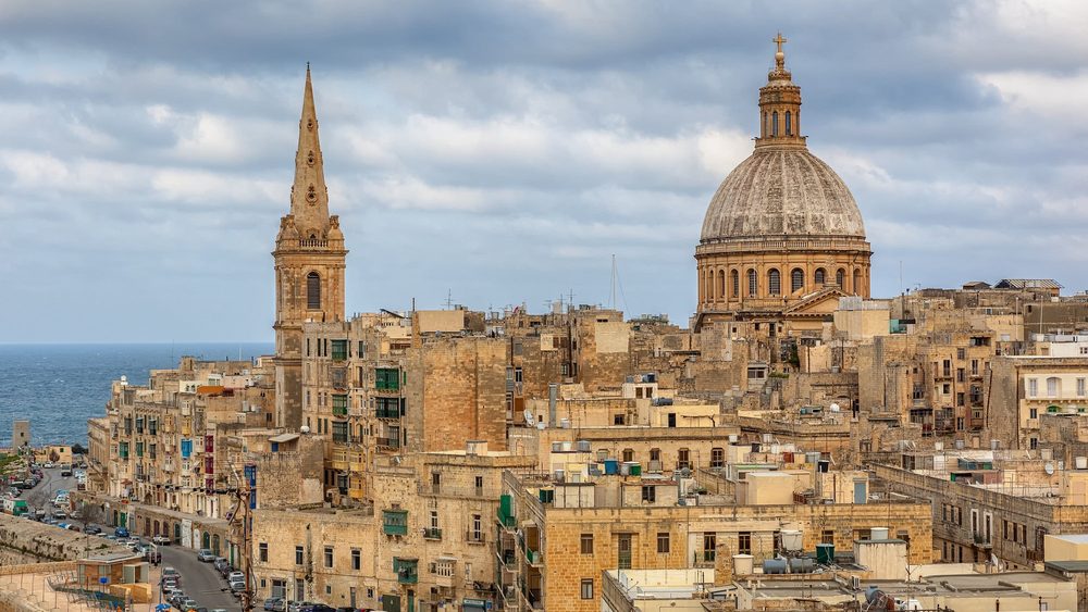 Valletta rooftops with the Carmelite dome and St Paul's spire