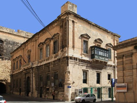 Historic limestone building at Xatt Lascaris on the Valletta waterfront