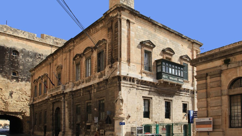 Historic limestone building at Xatt Lascaris on the Valletta waterfront