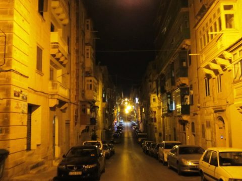Merchants Street in Valletta with old balconies