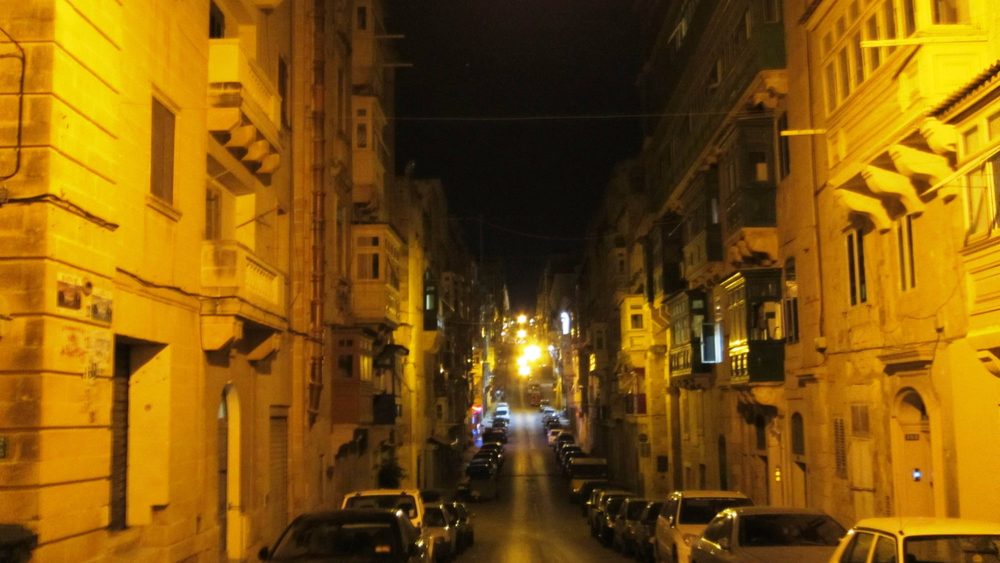 Merchants Street in Valletta with old balconies