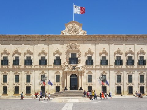 The Auberge de Castille in Valletta, the baroque building that houses the Office of the Prime Minister of Malta