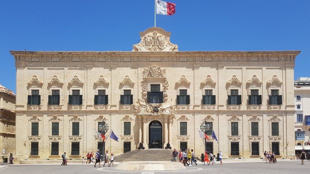 The Auberge de Castille in Valletta, the baroque building that houses the Office of the Prime Minister of Malta