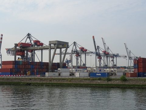 Container cranes at the Waalhaven terminal in the Port of Rotterdam