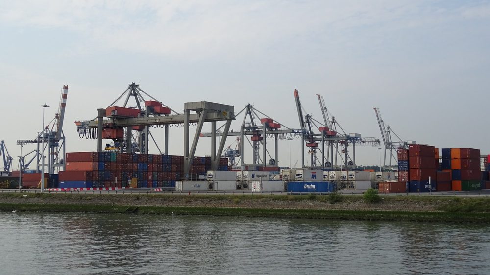 Container cranes at the Waalhaven terminal in the Port of Rotterdam