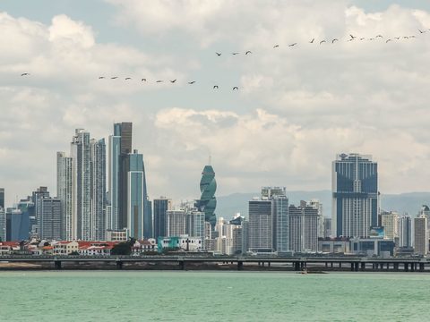 Panama City skyline across the bay, Panama