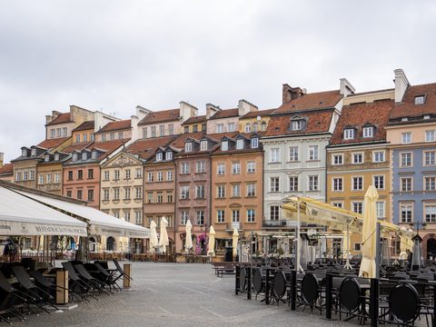 Old Town Market Square with colorful townhouses in Warsaw, Poland
