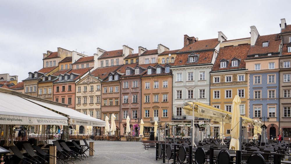 Old Town Market Square with colorful townhouses in Warsaw, Poland