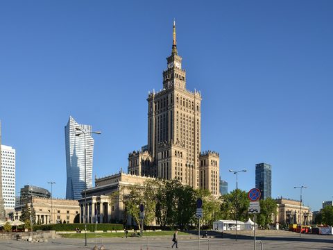 Palace of Culture and Science towering over central Warsaw