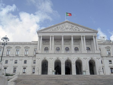 Facade of the Assembly of the Republic at Sao Bento Palace in Lisbon