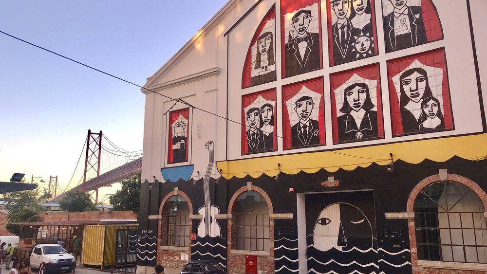 Painted facade at LX Factory in Lisbon near the 25 de Abril bridge