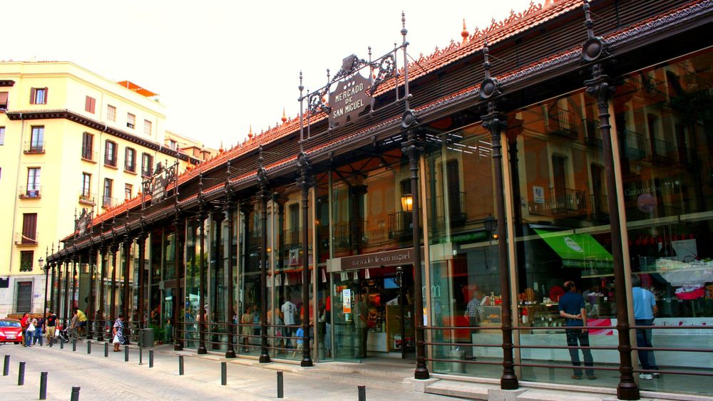 Iron and glass Mercado de San Miguel food market in central Madrid