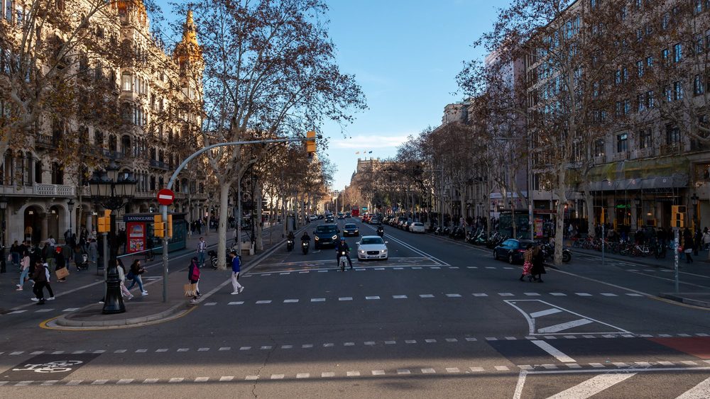 Tree-lined street in Barcelona's Eixample district
