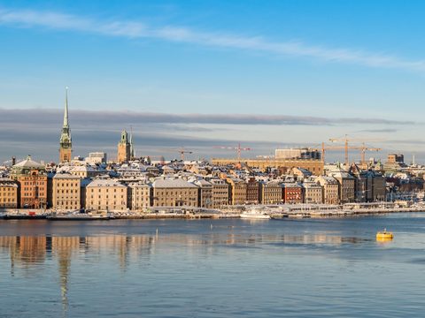 Stockholm old town waterfront in winter sun