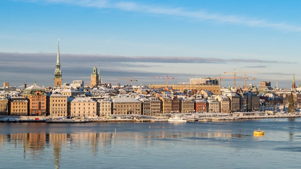 Stockholm old town waterfront in winter sun