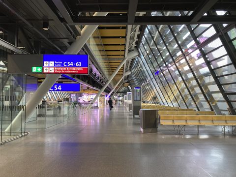The glass and steel east wing pier of Terminal 1 at Geneva Airport